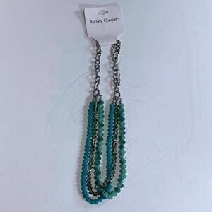 Ashley Cooper Beaded Necklace Turquoise Silver Tone Chain Layered‎
